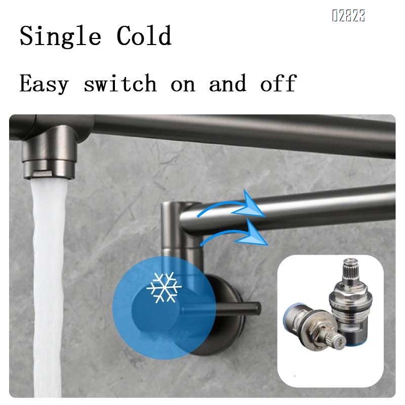Stainless steel folding kitchen faucet sink embedded rotary single cold built-in wall-mounted kitchen water faucet