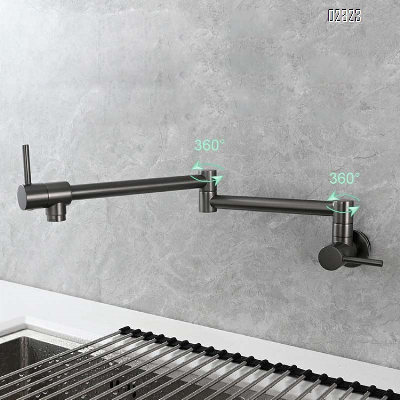 Stainless steel folding kitchen faucet sink embedded rotary single cold built-in wall-mounted kitchen water faucet