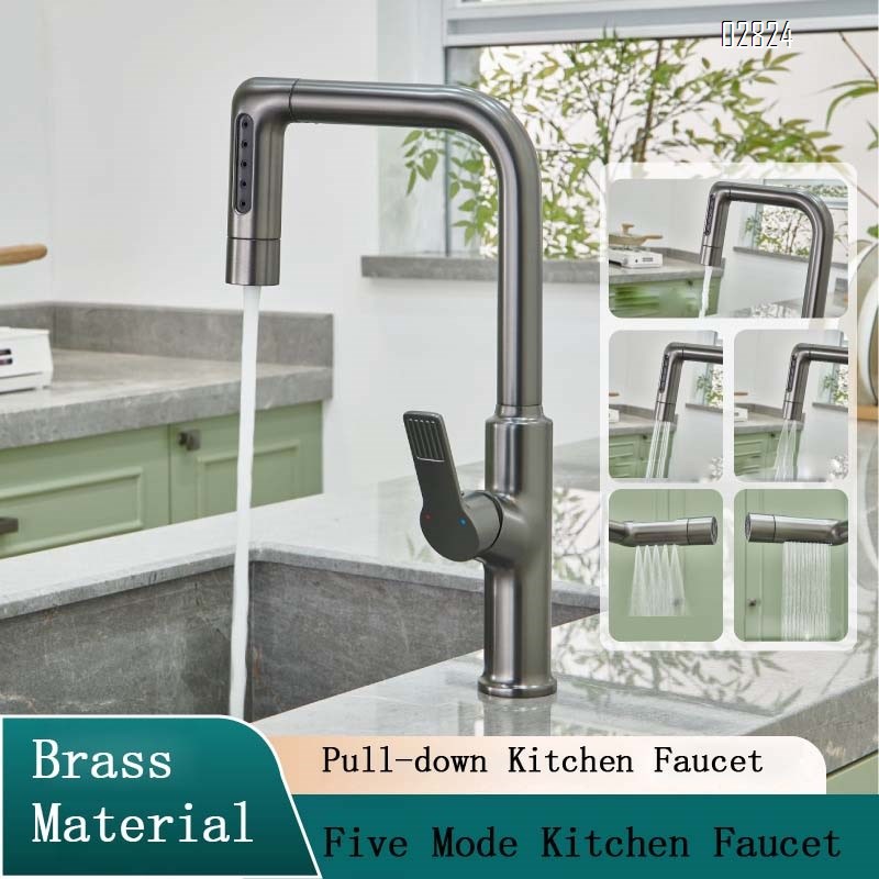 Kitchen faucet pull-down faucet multi-functional vegetable wash basin sink faucet multi-directional rotating kitchen faucet