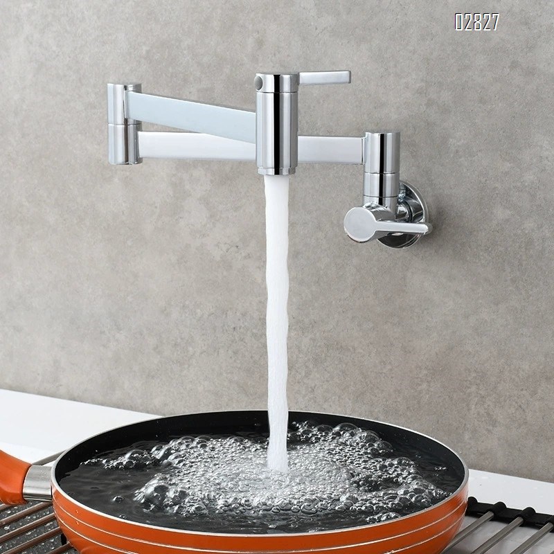 Brass Square Double-Switch Basin Tap Kitchen Wall-Mounted Foldable Single Cold Tap Mop Sink Extension Spout Faucet