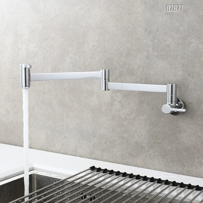 Brass Square Double-Switch Basin Tap Kitchen Wall-Mounted Foldable Single Cold Tap Mop Sink Extension Spout Faucet