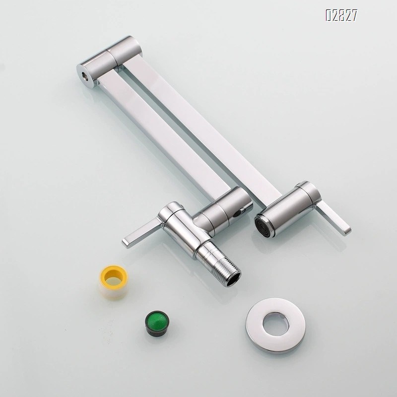 Brass Square Double-Switch Basin Tap Kitchen Wall-Mounted Foldable Single Cold Tap Mop Sink Extension Spout Faucet