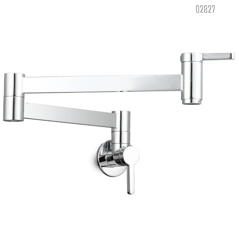 Brass Square Double-Switch Basin Tap Kitchen Wall-Mounted Foldable Single Cold Tap Mop Sink Extension Spout Faucet