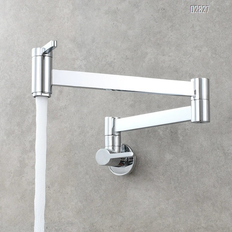 Brass Square Double-Switch Basin Tap Kitchen Wall-Mounted Foldable Single Cold Tap Mop Sink Extension Spout Faucet