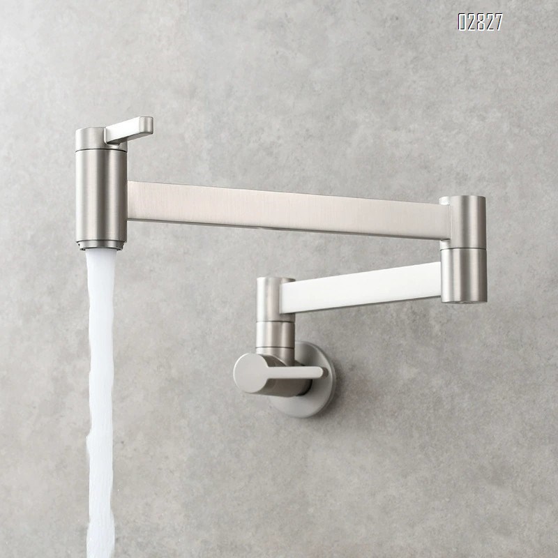 Brass Square Double-Switch Basin Tap Kitchen Wall-Mounted Foldable Single Cold Tap Mop Sink Extension Spout Faucet