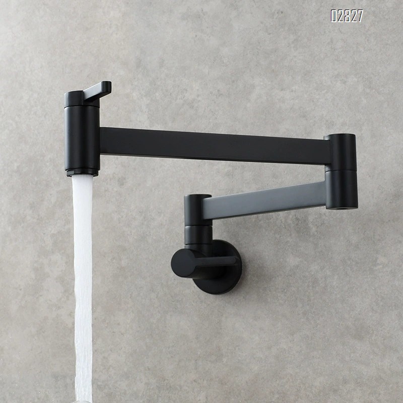 Brass Square Double-Switch Basin Tap Kitchen Wall-Mounted Foldable Single Cold Tap Mop Sink Extension Spout Faucet