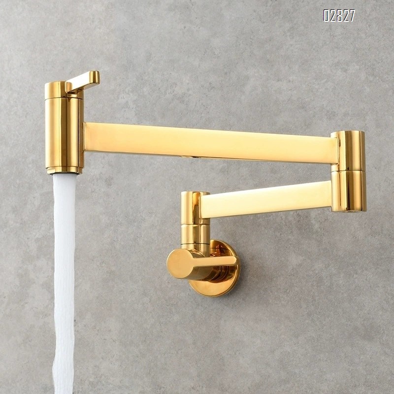 Brass Square Double-Switch Basin Tap Kitchen Wall-Mounted Foldable Single Cold Tap Mop Sink Extension Spout Faucet