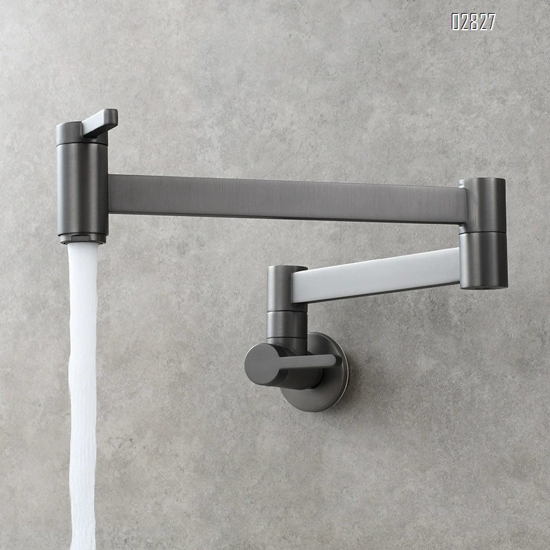 Brass Square Double-Switch Basin Tap Kitchen Wall-Mounted Foldable Single Cold Tap Mop Sink Extension Spout Faucet