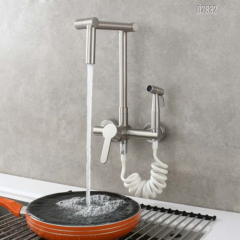 Wall-mounted kitchen faucet set with spray for cold and hot water extendable and rotatable folding faucet for sinks and washing tap