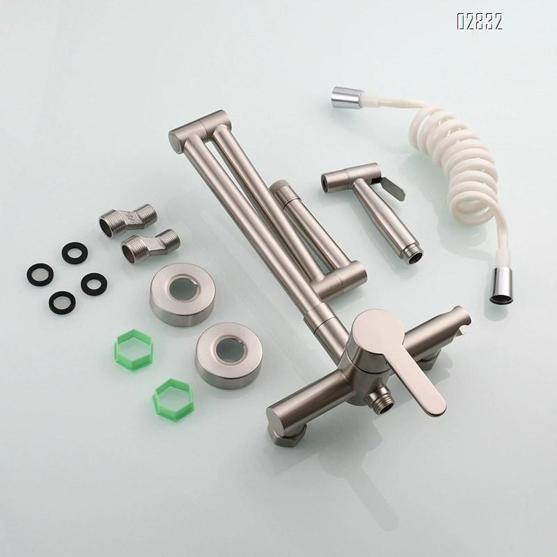 Wall-mounted kitchen faucet set with spray for cold and hot water extendable and rotatable folding faucet for sinks and washing tap