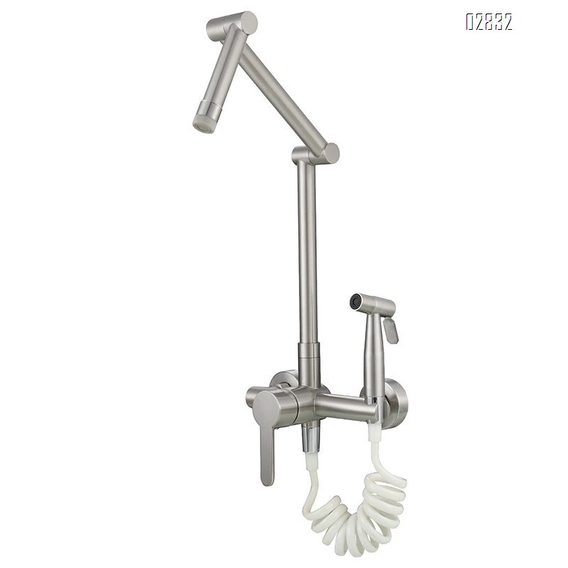 Wall-mounted kitchen faucet set with spray for cold and hot water extendable and rotatable folding faucet for sinks and washing tap