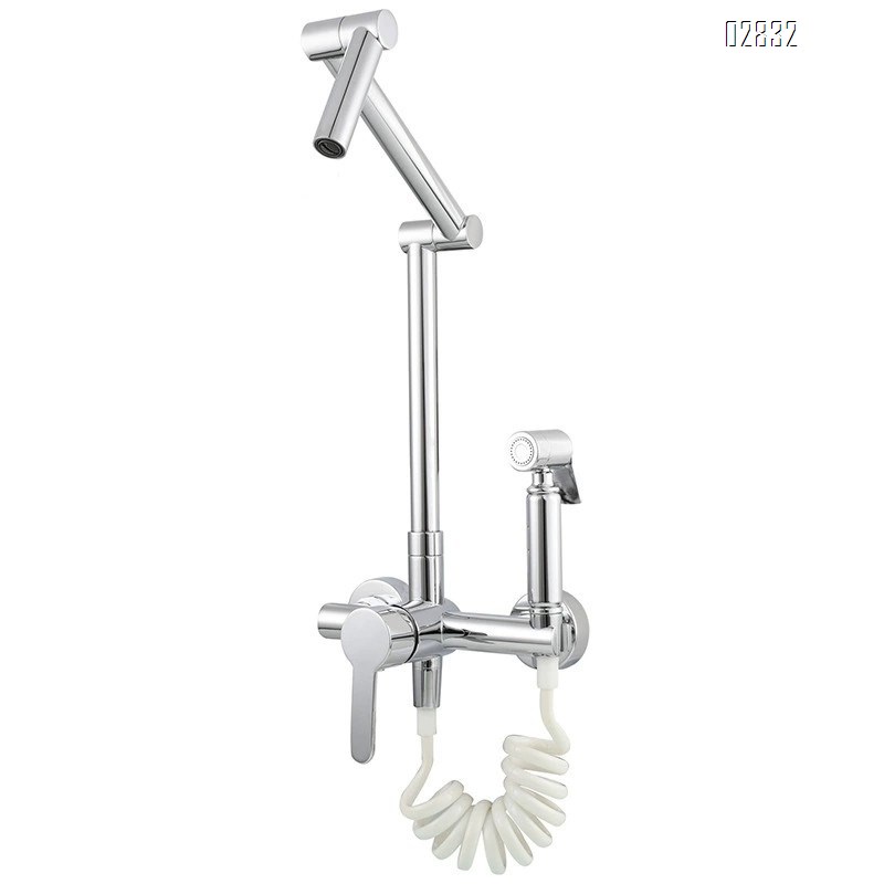 Wall-mounted kitchen faucet set with spray for cold and hot water extendable and rotatable folding faucet for sinks and washing tap