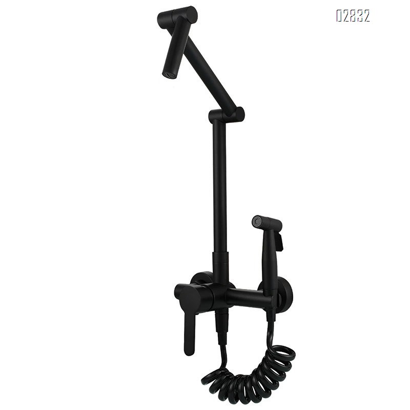 Wall-mounted kitchen faucet set with spray for cold and hot water extendable and rotatable folding faucet for sinks and washing tap