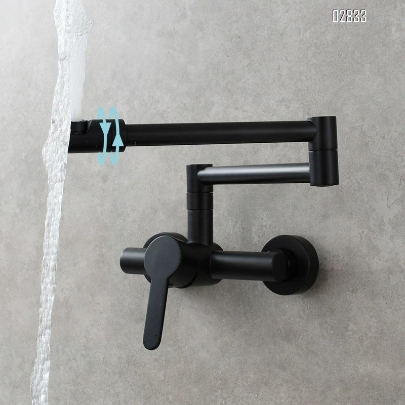 Brass chrome plated folding wall-mounted kitchen faucet with swivel sprayer for cold and hot water sink and bath tub faucet