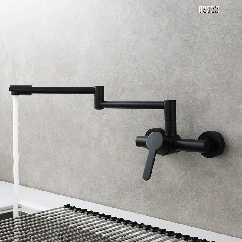 Brass chrome plated folding wall-mounted kitchen faucet with swivel sprayer for cold and hot water sink and bath tub faucet