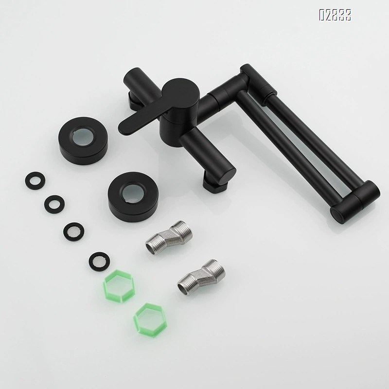 Brass chrome plated folding wall-mounted kitchen faucet with swivel sprayer for cold and hot water sink and bath tub faucet