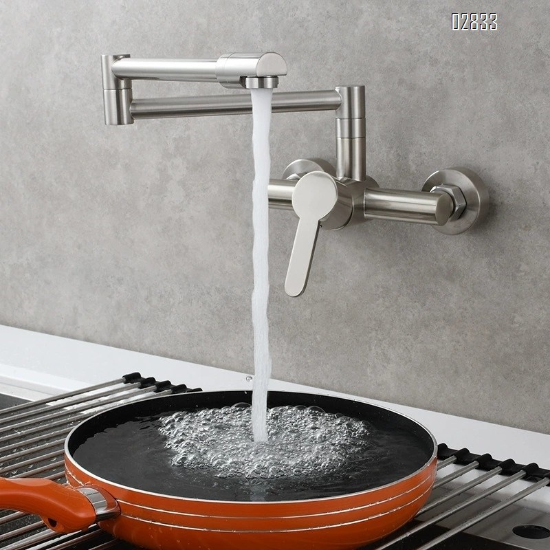 Brass chrome plated folding wall-mounted kitchen faucet with swivel sprayer for cold and hot water sink and bath tub faucet