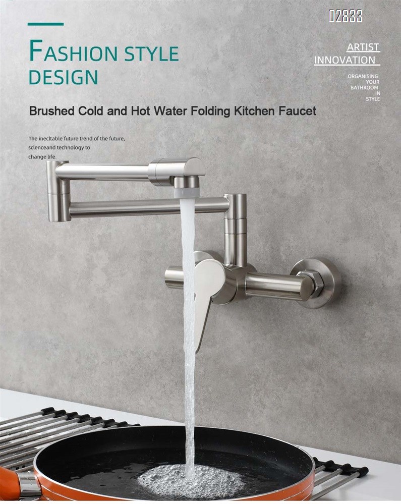 Brass chrome plated folding wall-mounted kitchen faucet with swivel sprayer for cold and hot water sink and bath tub faucet