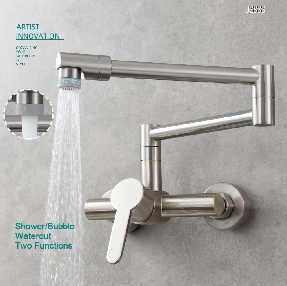 Brass chrome plated folding wall-mounted kitchen faucet with swivel sprayer for cold and hot water sink and bath tub faucet