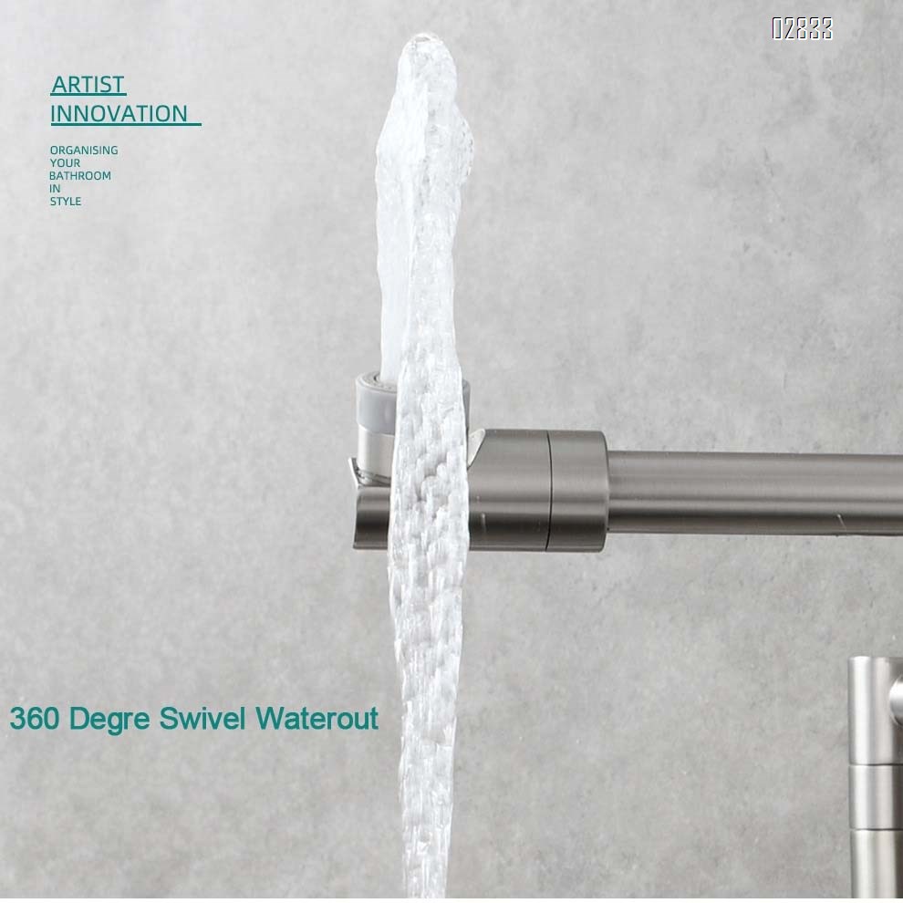 Brass chrome plated folding wall-mounted kitchen faucet with swivel sprayer for cold and hot water sink and bath tub faucet