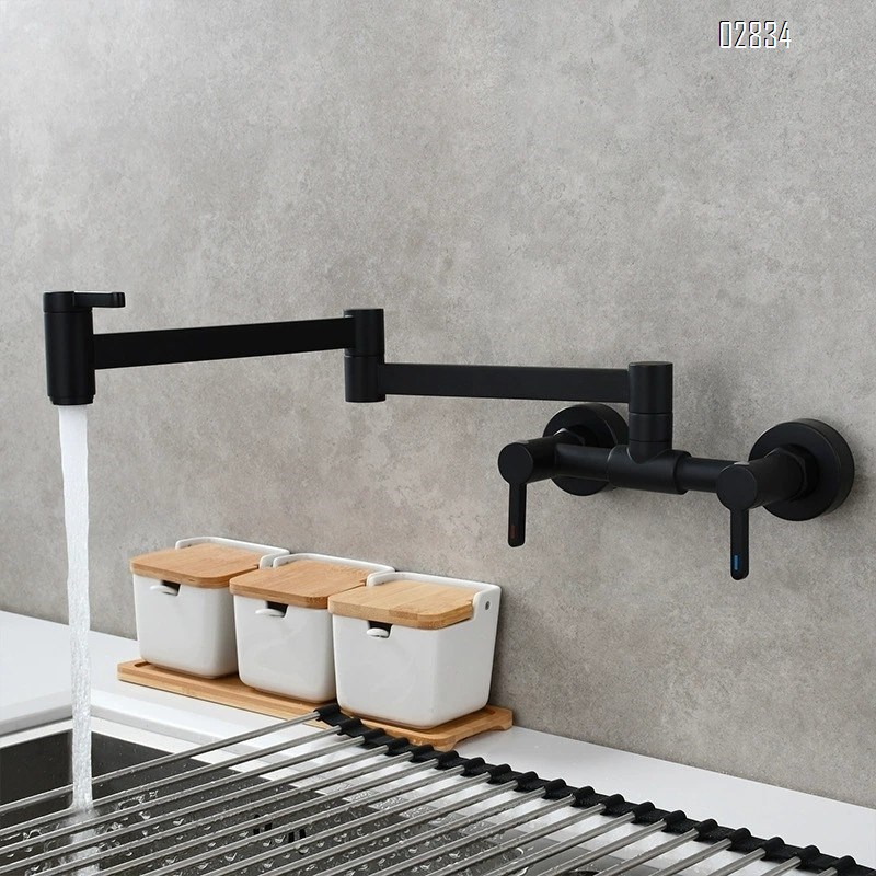 Brass Wall-mounted kitchen folding mixer tap with three-switch cold and hot water basin faucet bathroom wash basin tap