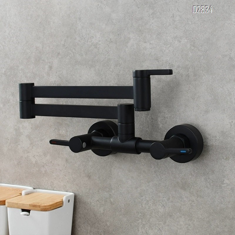 Brass Wall-mounted kitchen folding mixer tap with three-switch cold and hot water basin faucet bathroom wash basin tap
