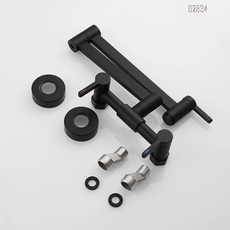 Brass Wall-mounted kitchen folding mixer tap with three-switch cold and hot water basin faucet bathroom wash basin tap