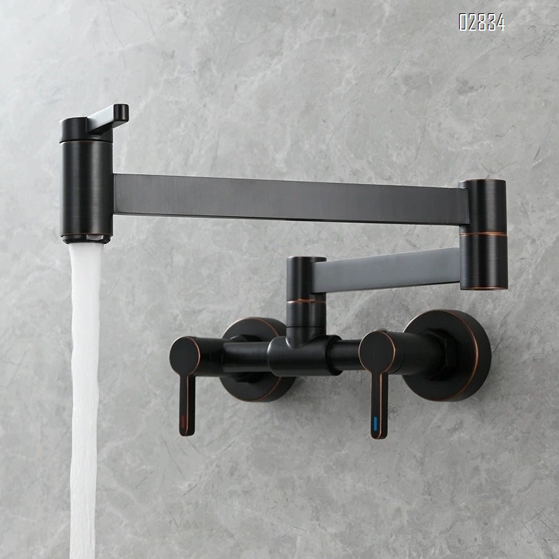 Brass Wall-mounted kitchen folding mixer tap with three-switch cold and hot water basin faucet bathroom wash basin tap