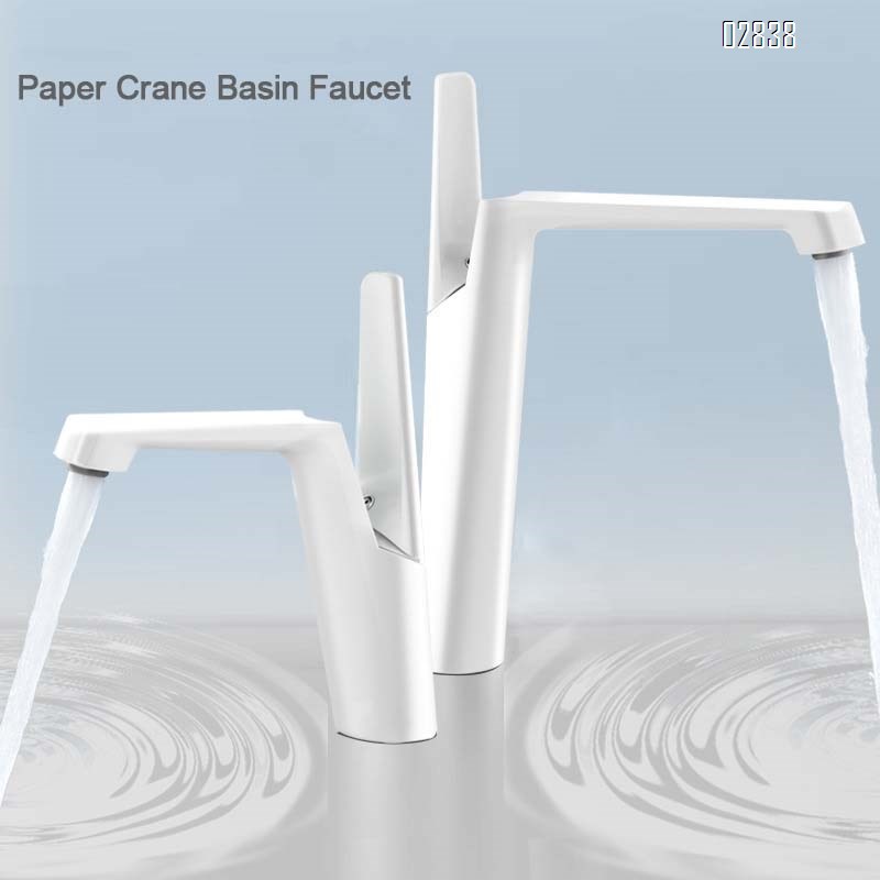 New creative crane basin faucet cold and hot single hole home use wash basin up and down pot all Brass white faucet