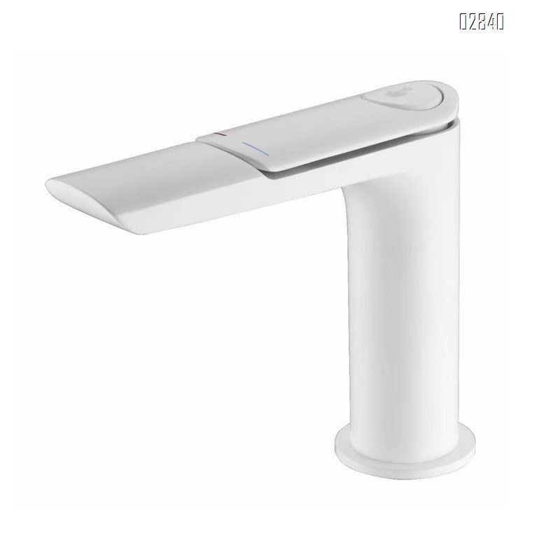 Single-hole bathroom faucet with temperature control knob for white washbasin all-Brass cold and hot water faucet for washstand