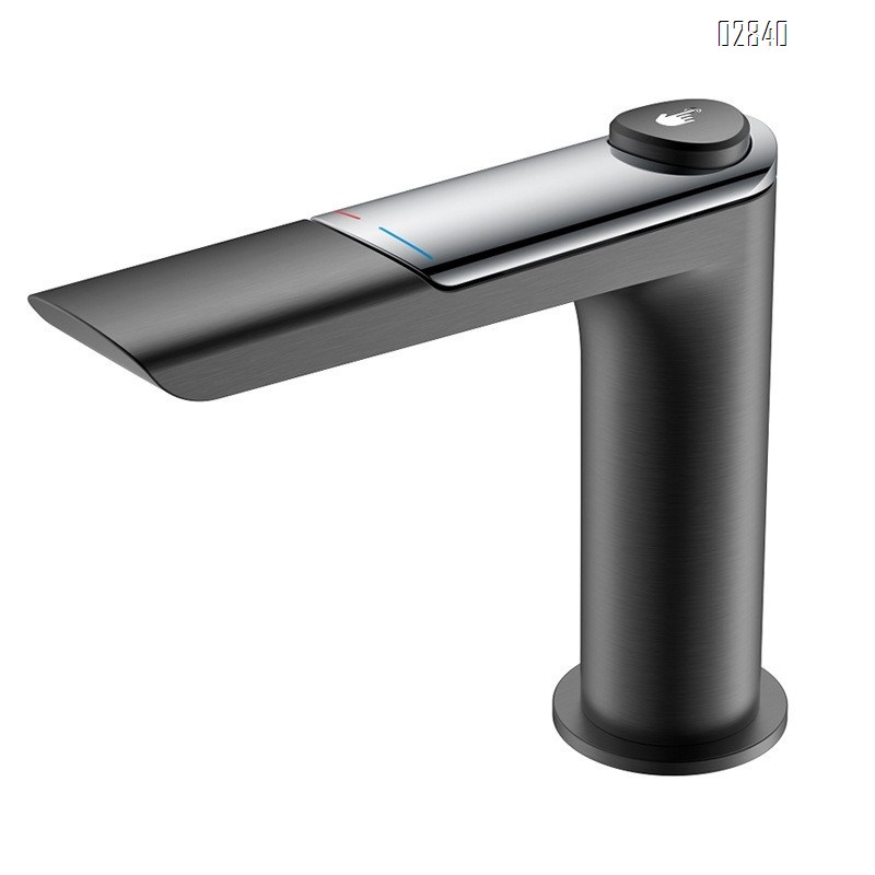 Single-hole bathroom faucet with temperature control knob for white washbasin all-Brass cold and hot water faucet for washstand