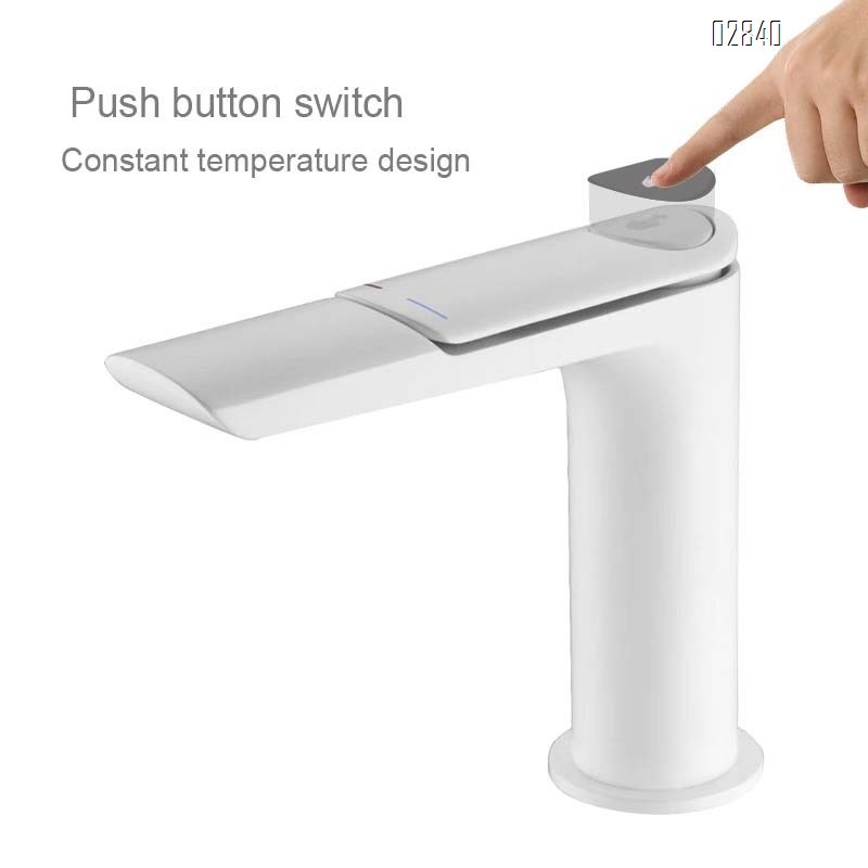 Single-hole bathroom faucet with temperature control knob for white washbasin all-Brass cold and hot water faucet for washstand