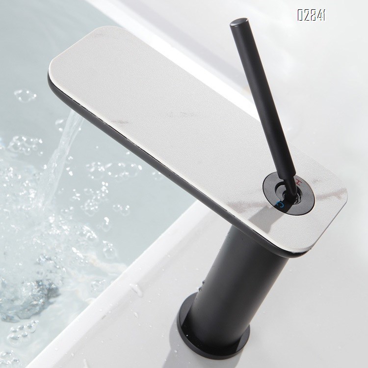 Stone slab white basin faucet waterfall style cold and hot all Brass single hole under-counter hand wash faucet