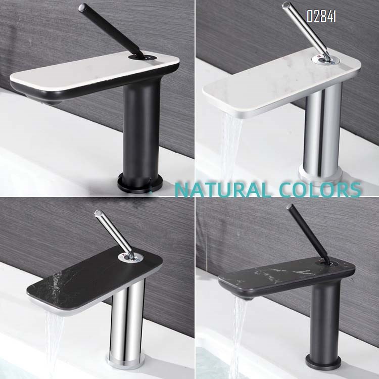 Stone slab white basin faucet waterfall style cold and hot all Brass single hole under-counter hand wash faucet