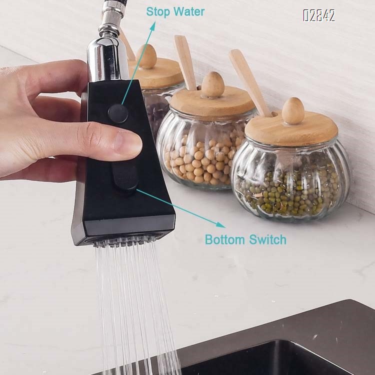 European style home kitchen pull-down faucet with hot and cold water square splash-proof 360-degree rotating sink black tap