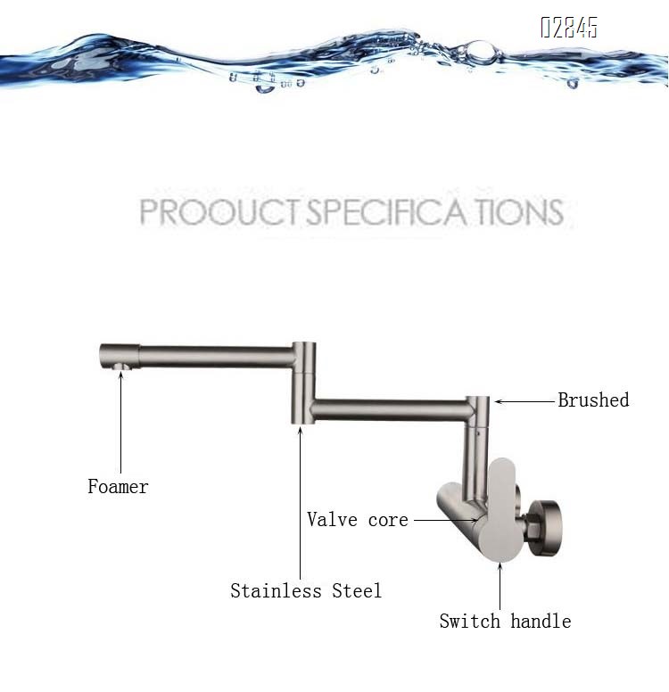 304 stainless steel built-in Wall-mounted double-hole folding Swivel rotatable kitchen sink faucet balcony pool cold and hot water mixer tap