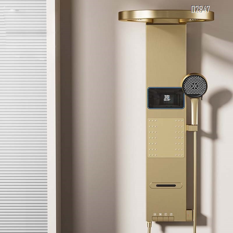 Aluminum Multi-functional shower screen hanging wall-mounted bathroom digital display atmosphere light bathing screen waterfall water shower set