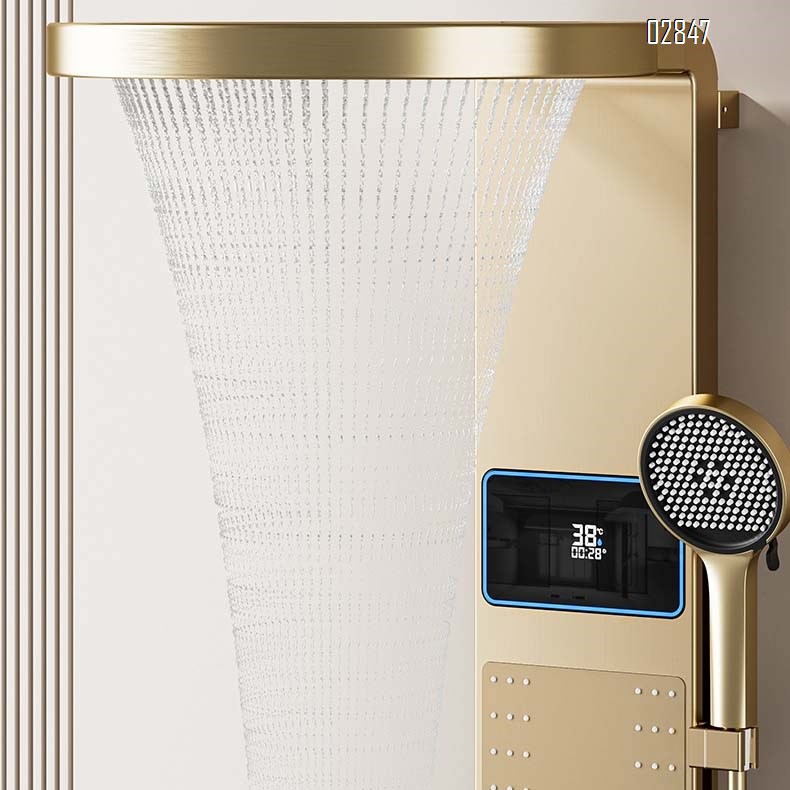Aluminum Multi-functional shower screen hanging wall-mounted bathroom digital display atmosphere light bathing screen waterfall water shower set