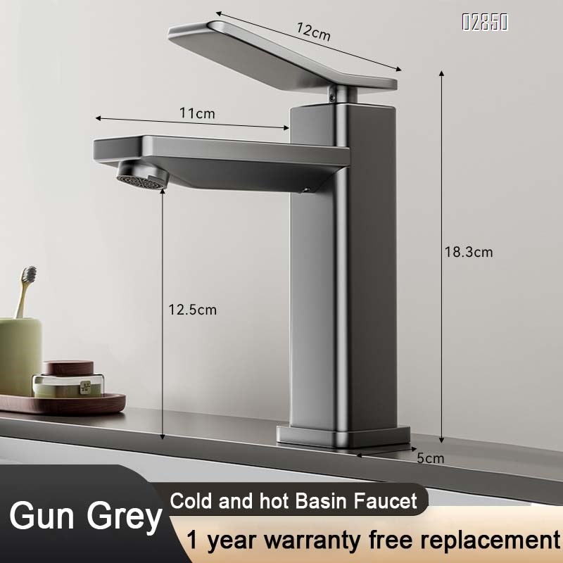 Gunmetal Grey space aluminum cold and hot water faucet wash basin ceramic basin bathroom cabinet faucet wash stand splash guard tap