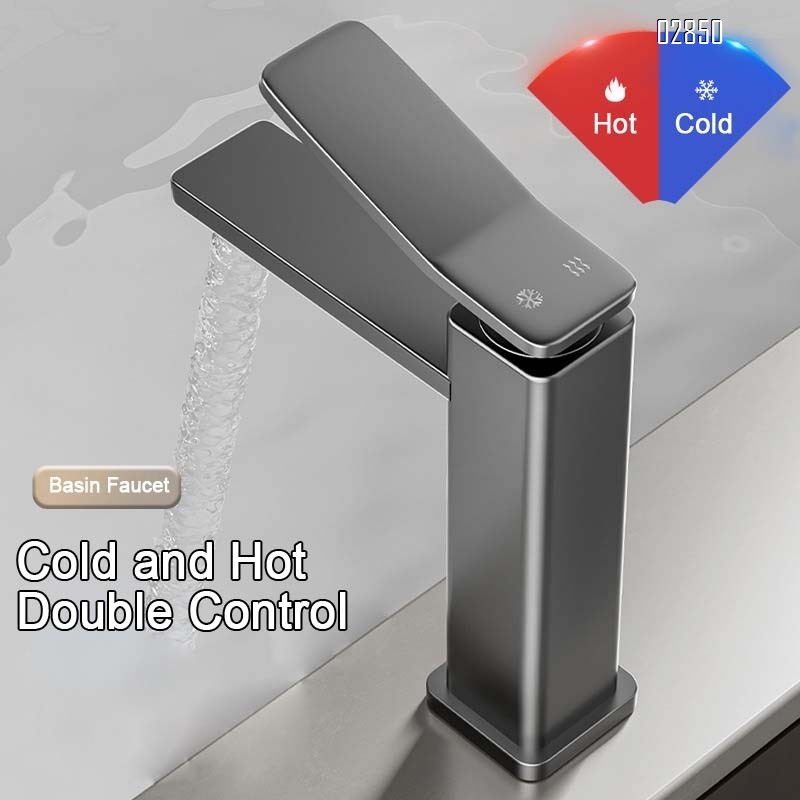 Gunmetal Grey space aluminum cold and hot water faucet wash basin ceramic basin bathroom cabinet faucet wash stand splash guard tap