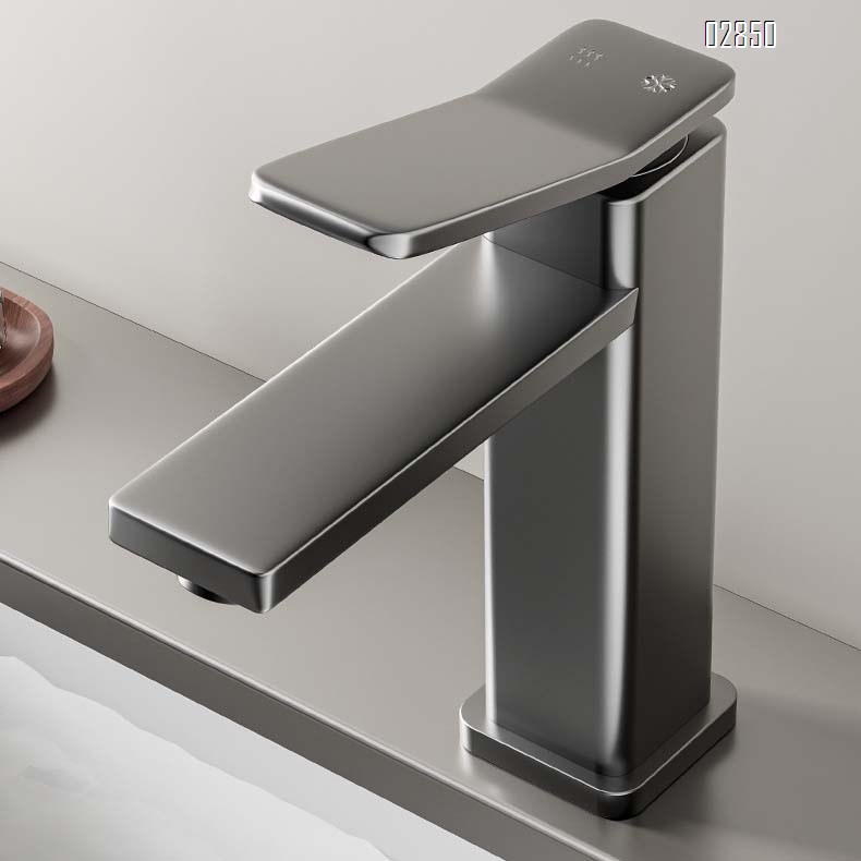 Gunmetal Grey space aluminum cold and hot water faucet wash basin ceramic basin bathroom cabinet faucet wash stand splash guard tap