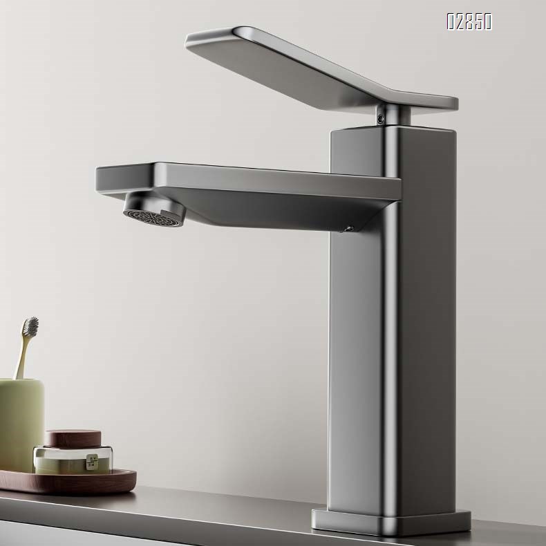 Gunmetal Grey space aluminum cold and hot water faucet wash basin ceramic basin bathroom cabinet faucet wash stand splash guard tap