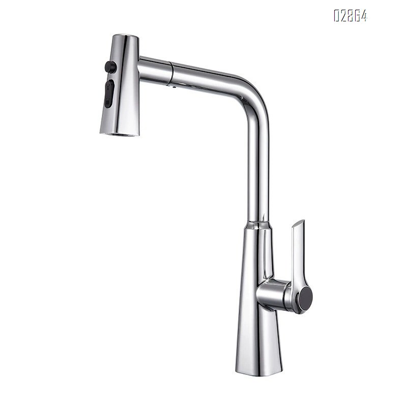 Gun gray all-Brass pull-down kitchen faucet for home use with pressure booster and multi-directional wash for dishes and vegetable basin with cold hot water splash-proof faucet