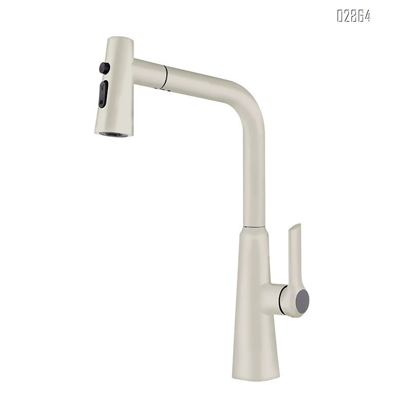 Gun gray all-Brass pull-down kitchen faucet for home use with pressure booster and multi-directional wash for dishes and vegetable basin with cold hot water splash-proof faucet