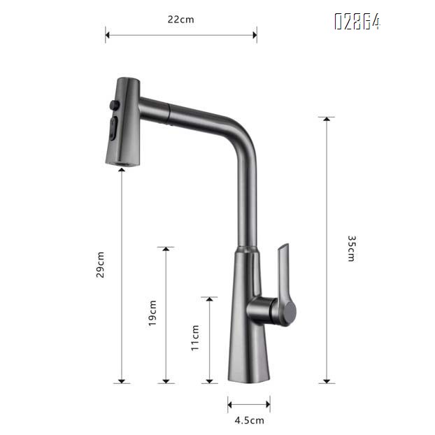 Gun gray all-Brass pull-down kitchen faucet for home use with pressure booster and multi-directional wash for dishes and vegetable basin with cold hot water splash-proof faucet