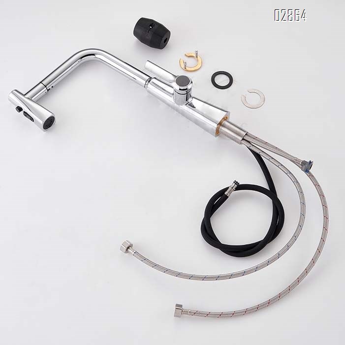 Gun gray all-Brass pull-down kitchen faucet for home use with pressure booster and multi-directional wash for dishes and vegetable basin with cold hot water splash-proof faucet