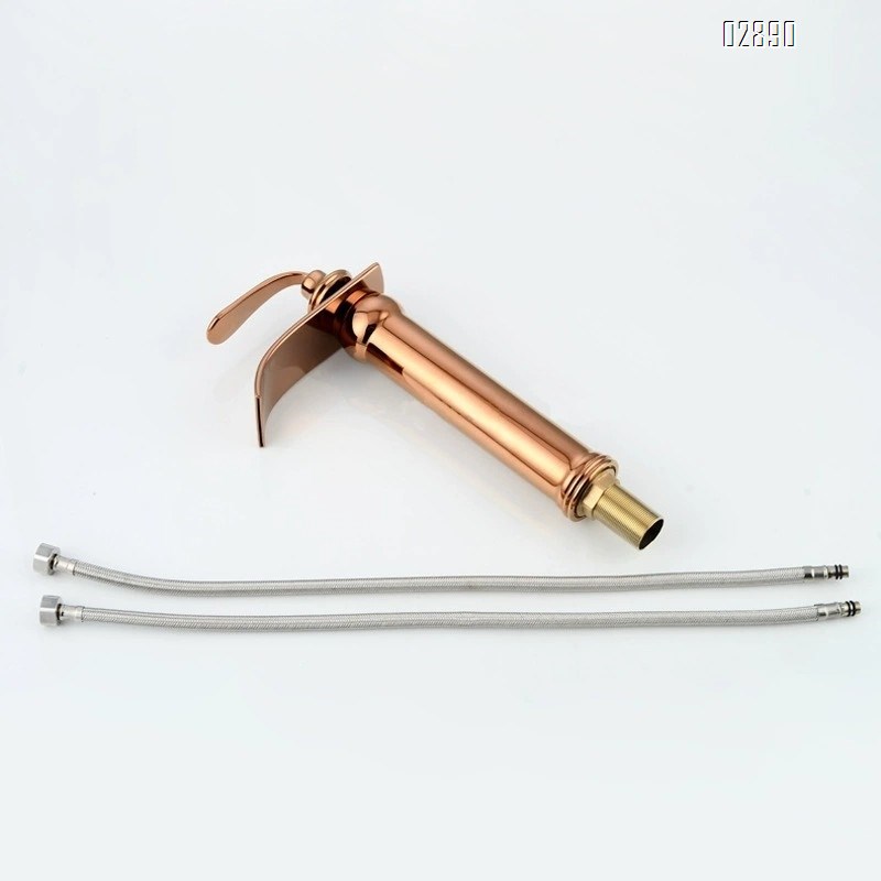 Brass rose gold waterfall basin cold and hot water faucet sit-style single hole counter basin faucet