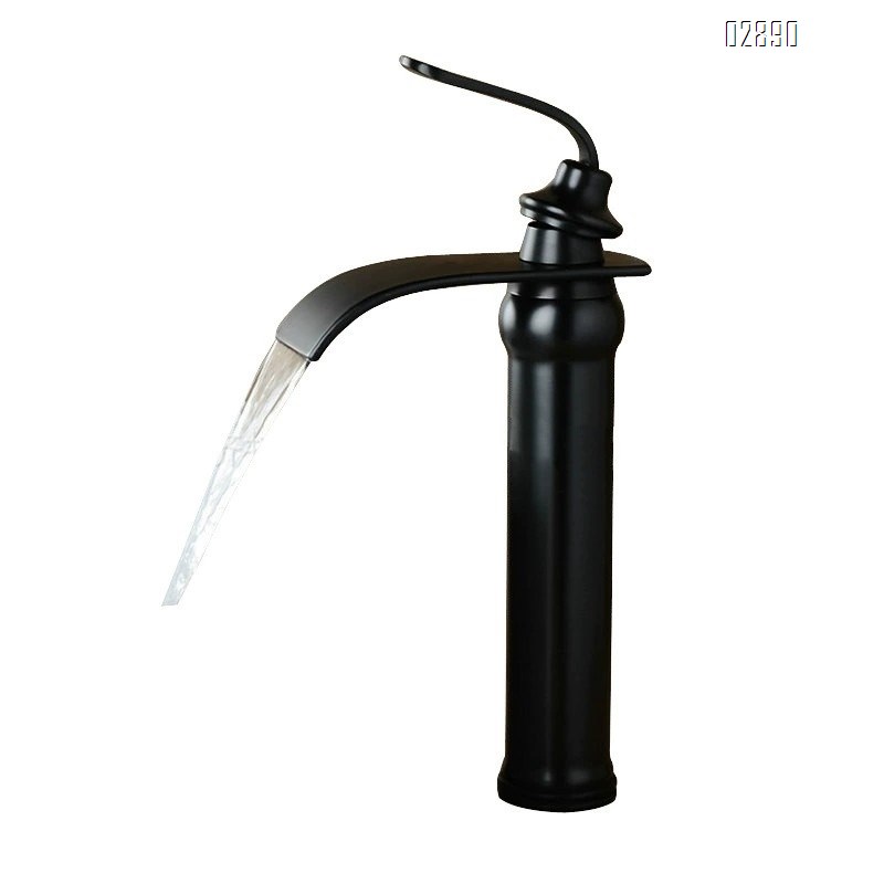 Brass rose gold waterfall basin cold and hot water faucet sit-style single hole counter basin faucet