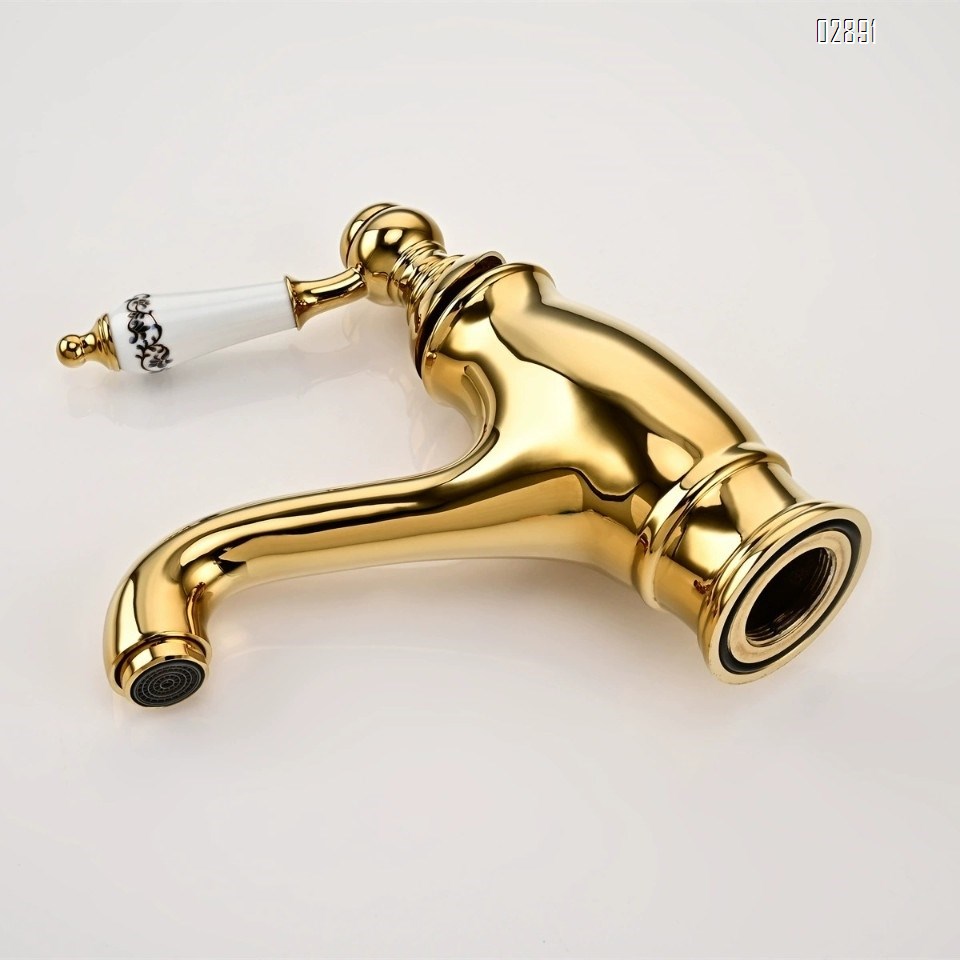 French Luxury vintage full copper single handle single hole gold faucet ceramic handle cold and hot wash basin faucet