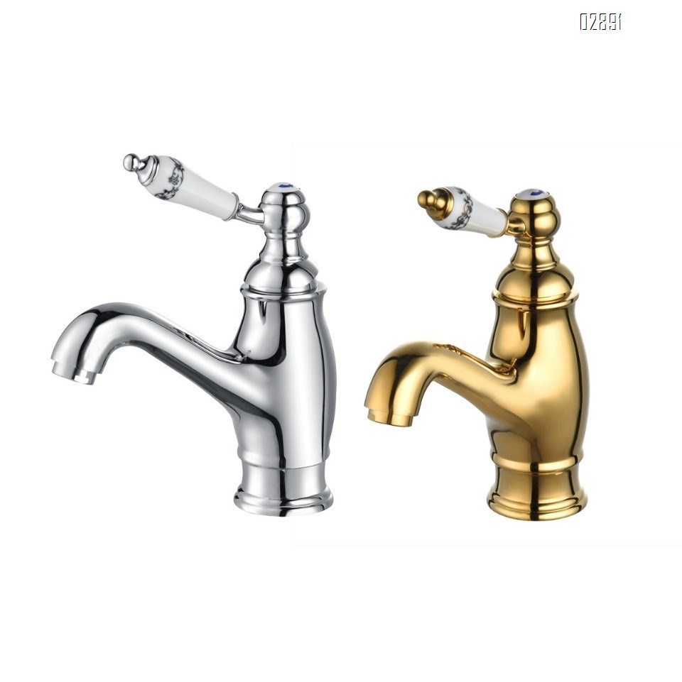 French Luxury vintage full copper single handle single hole gold faucet ceramic handle cold and hot wash basin faucet